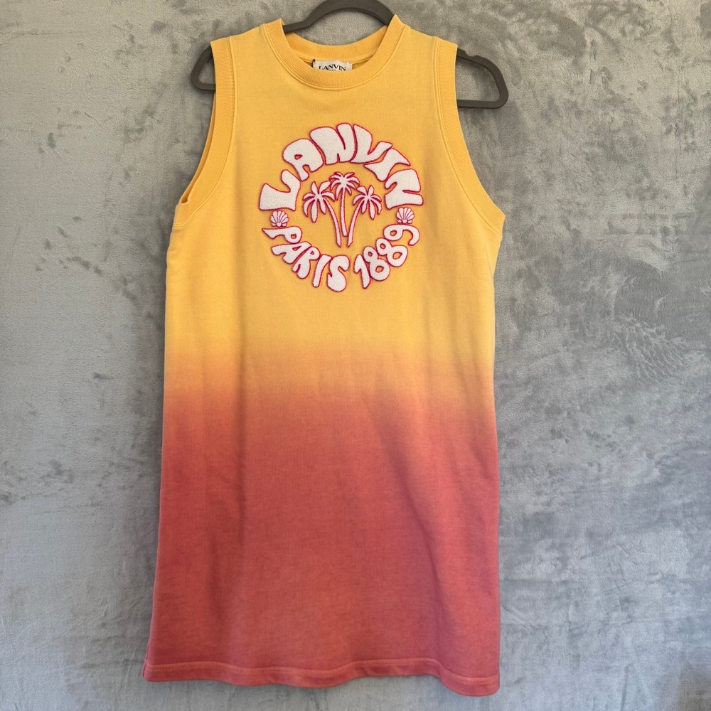NWT Lanvin Paris 1889 Ombre Sweatshirt Dress Yellow Pink Palm Tree Logo Medium
